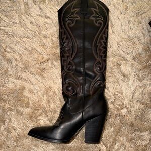 Black Leather Knee-High Boots